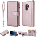 For Galaxy S9 Plus 2 in 1 Solid Color Zipper Shockproof Protective Case with Card Slots & Bracket & Photo Holder & Wallet Function(Rose Gold)
