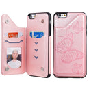 For iPhone 6 Plus Butterfly Embossing Pattern Shockproof Protective Case with Holder & Card Slots & Photo Frame(Rose Gold)