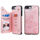 For iPhone 8 Plus & 7 Plus Butterfly Embossing Pattern Shockproof Protective Case with Holder & Card Slots & Photo Frame(Rose Gold)