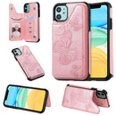 For iPhone 11 Butterfly Embossing Pattern Shockproof Protective Case with Holder & Card Slots & Photo Frame(Rose Gold)