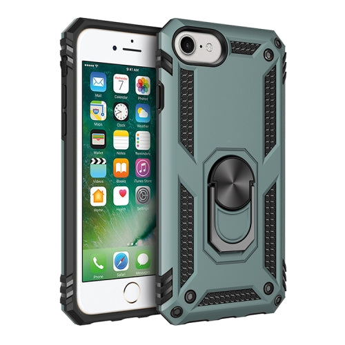 For iPhone SE 2020 Shockproof TPU + PC Protective Case with 360 Degree Rotating Holder(Green)