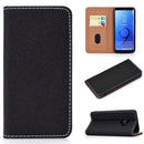For Galaxy S9 Plus Solid Color Frosted Magnetic Horizontal Flip Leather Case with Card Slots & Holder(Black)