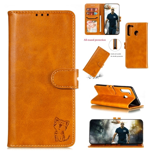 For Galaxy A11 Embossed Happy Cat Pattern Horizontal Flip Leather Case with Holder & Card Slots & Wallet(Yellow)