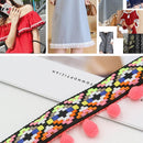 mzf3.5mq National Style Fur Ball Lace Belt DIY Clothing Accessories, Length: 22.86m, Width: 3.5cm(Colorful Band Fluorescent Pink)