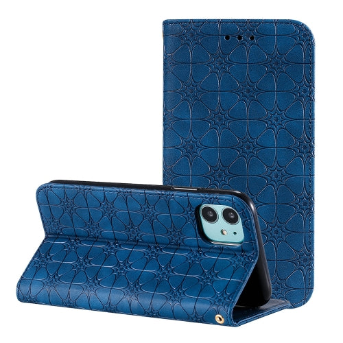 For iPhone 11 Pro Lucky Flowers Embossing Pattern Magnetic Horizontal Flip Leather Case with Holder & Card Slots(Dark Blue)