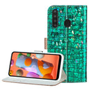 For Galaxy A21 Laser Glitter Stitching Crocodile Texture Horizontal Flip Leather Case with Slots & Bracket(Green)