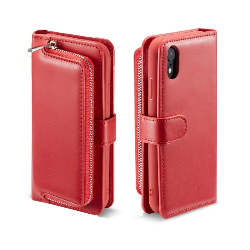 For iPhone X Plain Texture Zipper Horizontal Flip Leather Case with Card Slots & Wallet Function(Red)