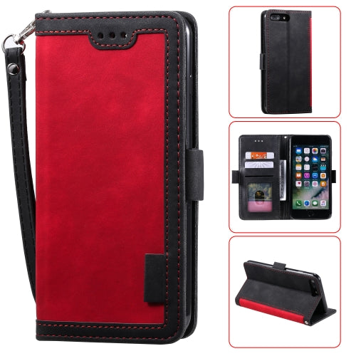 For iPhone 7 Plus / 8 Plus Retro Splicing Horizontal Flip Leather Case with Card Slots & Holder & Wallet(Red)