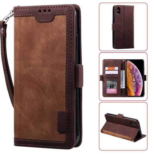 For iPhone XS Max Retro Splicing Horizontal Flip Leather Case with Card Slots & Holder & Wallet(Brown)