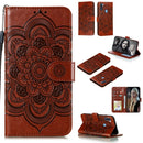 For Galaxy A11 Mandala Embossing Pattern Horizontal Flip PU Leather Case with Holder & Card Slots & Walle & Lanyard(Brown)