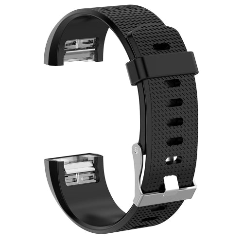 For Fitbit Charge 2 Common Texture Silicone Replacement Wrist Strap Watchband with Buckle, Size:S(Black)