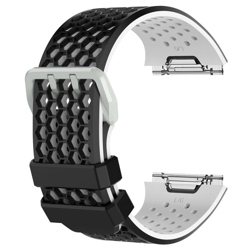 For Fitbit Ionic Two-tone Silicone Replacement Wrist Strap Watchband with Buckle, Size:L(Black + White)