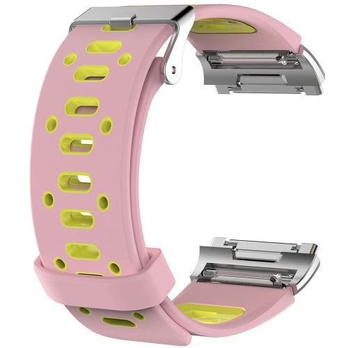 For Fitbit Ionic Two-tone Silicone Replacement Wrist Strap Watchband with Buckle & Connector(Pink + Yellow)