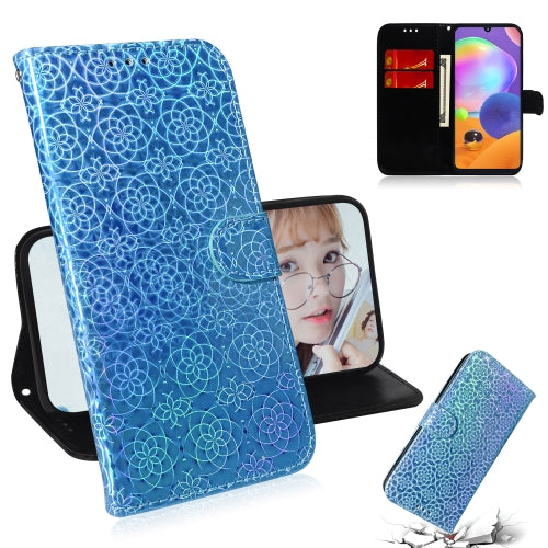 For Galaxy A31 Solid Color Colorful Magnetic Buckle Horizontal Flip PU Leather Case with Holder & Card Slots & Wallet & Lanyard(Blue)