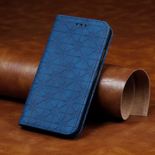 For iPhone X / XS Lucky Flowers Embossing Pattern Magnetic Horizontal Flip Leather Case with Holder & Card Slots(Dark Blue)