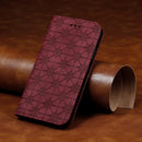 For iPhone XR Lucky Flowers Embossing Pattern Magnetic Horizontal Flip Leather Case with Holder & Card Slots(Wine Red)