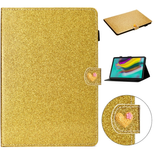 For Samsung Galaxy Tab S5e T720 Love Buckle Glitter Horizontal Flip Leather Case with Holder & Card Slots(Gold)