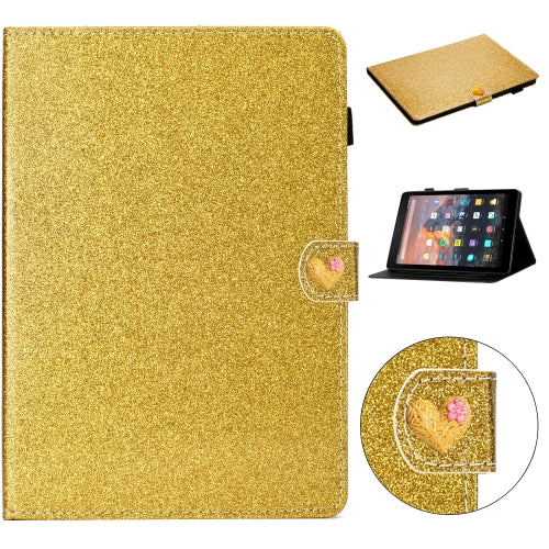 For Amazon Kindle 4/3/2/1 Love Buckle Glitter Horizontal Flip Leather Case with Holder & Card Slots(Gold)