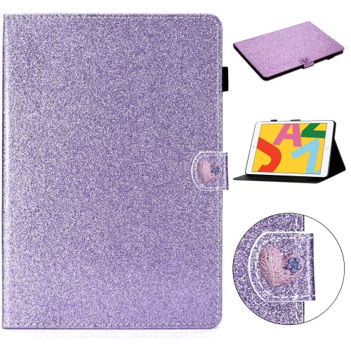 For iPad 9.7 (2018) & (2017) Love Buckle Glitter Horizontal Flip Leather Case with Holder & Card Slots(Purple)