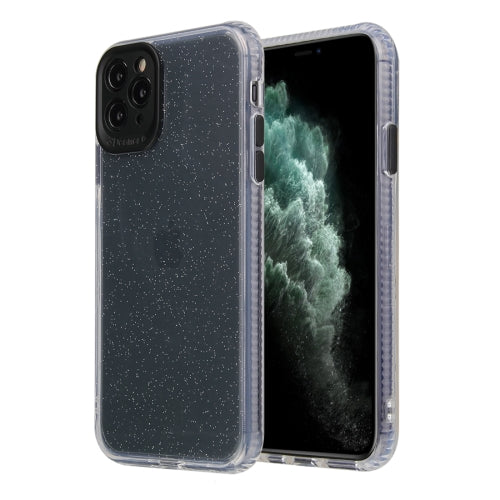 For iPhone 11 Fine Hole Series Anti-fall Transparent TPU + Acrylic Glitter Phone Protective Case(Black)