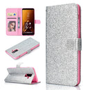 For Samsung Galaxy A6+ (2018) Glitter Powder Horizontal Flip Leather Case with Card Slots & Holder & Photo Frame & Wallet(Silver)