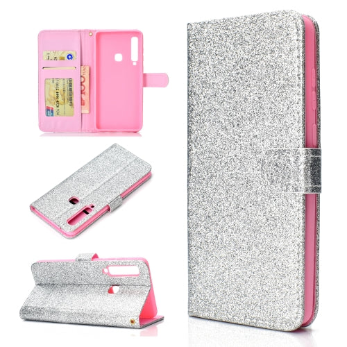 For Samsung Galaxy A9 (2018) Glitter Powder Horizontal Flip Leather Case with Card Slots & Holder & Photo Frame & Wallet(Silver)
