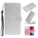 For Samsung Galaxy A41 Glitter Powder Horizontal Flip Leather Case with Card Slots & Holder & Photo Frame & Wallet(Silver)