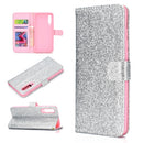 For Samsung Galaxy A70 Glitter Powder Horizontal Flip Leather Case with Card Slots & Holder & Photo Frame & Wallet(Silver)