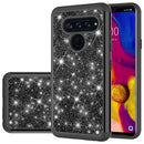 For LG V40 ThinQ Glitter Powder Contrast Skin Shockproof Silicone + PC Protective Case(Black)