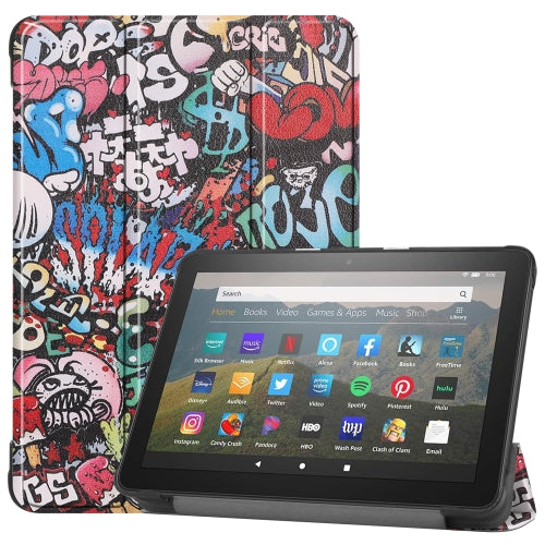 For Kindle Fire HD 8 (2020) Colored Drawing Horizontal Flip Leather Case, with Three-folding Holder & Wake-up / Sleep Function(Graffiti)