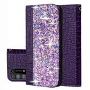 For Samsung Galaxy M31 Crocodile Texture Glitter Sequin Magnetic Attraction Horizontal Flip Leather Case with Bracket & Card Slots & Strap(Purple)