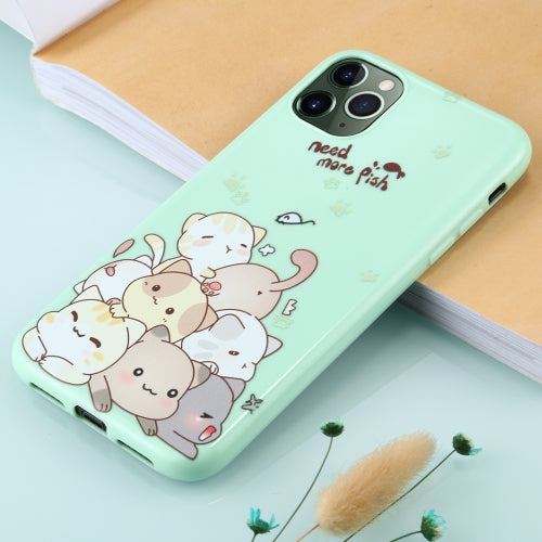 For iPhone 11 Pro TPU Mobile Phone Case(Bright Green Jagged Cats)