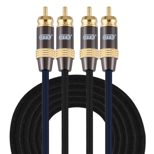 EMK 2 x RCA Male to 2 x RCA Male Gold Plated Connector Nylon Braid Coaxial Audio Cable for TV / Amplifier / Home Theater / DVD, Cable Length:3m(Black)