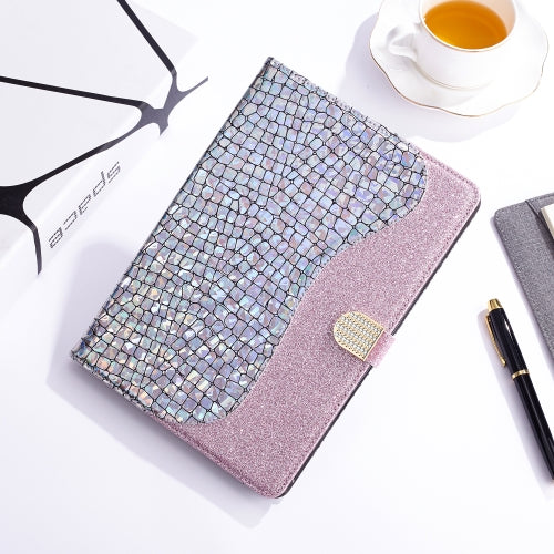 For Samsung Galaxy Tab A 10.1 (2019) Laser Glitter Stitching Crocodile Texture Horizontal Flip Leather Case with Storage Grid & Holder(Silver)