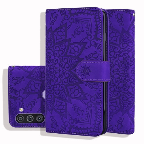 For Samsung Galaxy M11 Embossed Sunflower Pattern Horizontal Flip PU Leather Case with Holder & Card Slots & Wallet & Lanyard(Purple)