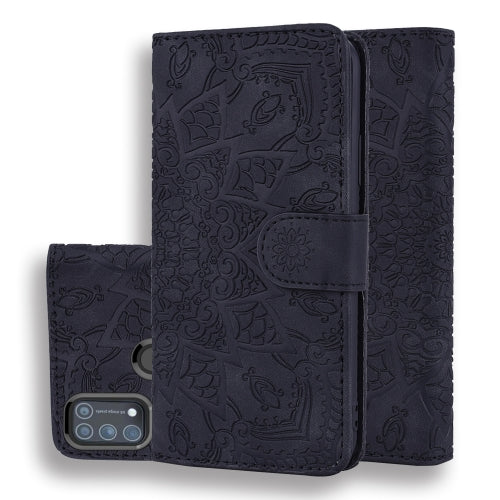 For Samsung Galaxy M31 Embossed Sunflower Pattern Horizontal Flip PU Leather Case with Holder & Card Slots & Wallet & Lanyard(Black)