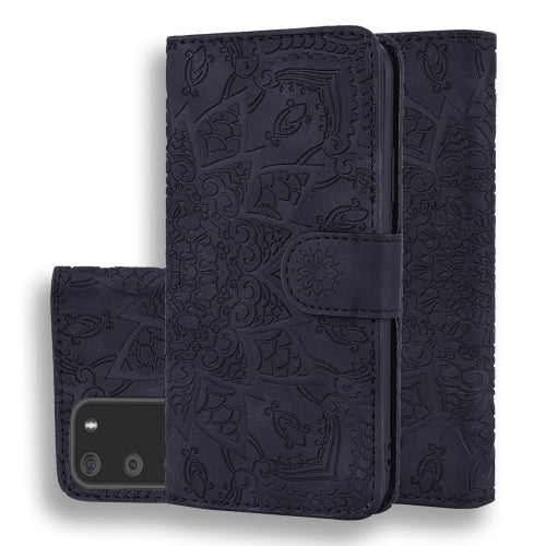 Embossed Sunflower Pattern Horizontal Flip PU Leather Case with Holder & Card Slots & Wallet & Lanyard(Black)
