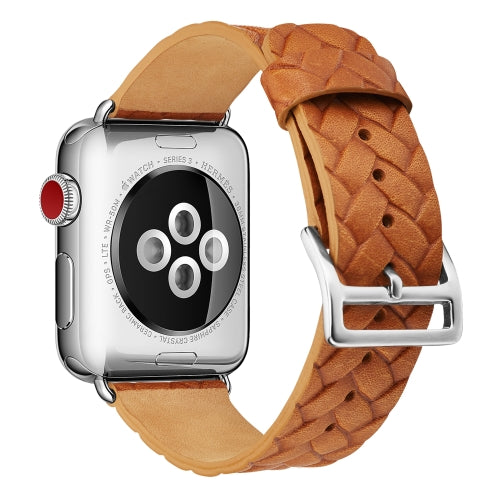 For Apple Watch Series 5 & 4 42mm Top-grain Leather Embossed Watchband(Brown)