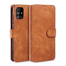 For Samsung Galaxy A51 5G DG.MING Retro Oil Side Horizontal Flip Case with Holder & Card Slots & Wallet(Brown)
