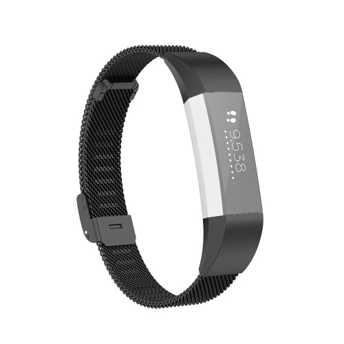 For Fitbit Alta / Alta HR / ACE Watch Button Mesh Metal Replacement Strap Watchband, Size:S(Black)