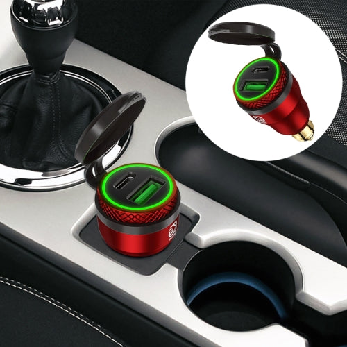 Motorcycle European-style Small-caliber Aluminum Alloy QC 3.0 + PD Fast Charge USB Charger, Shell Color:Red(Green Light)