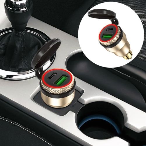 Motorcycle European-style Small-caliber Aluminum Alloy QC 3.0 + PD Fast Charge USB Charger, Shell Color:Gold(Red Light)