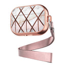 For AirPods Pro Electroplated Printed TPU Earphone Protective Case with Lanyard(Rose Gold Cherry Pink)