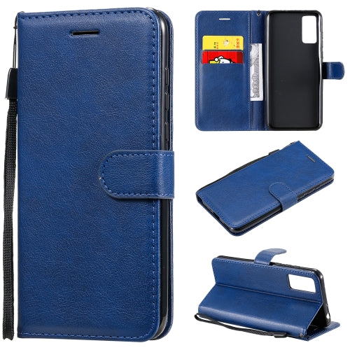 For Huawei Honor Play 4T Pro Solid Color Horizontal Flip Protective Leather Case with Holder & Card Slots & Wallet & Lanyard(Blue)