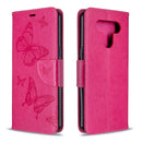 For LG K51 Two Butterflies Embossing Pattern Horizontal Flip Leather Case with Holder & Card Slot & Wallet & Lanyard(Rose Red)