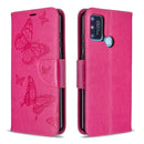 For Huawei Honor 9A Two Butterflies Embossing Pattern Horizontal Flip Leather Case with Holder & Card Slot & Wallet & Lanyard(Rose Red)