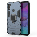 For Samsung Galaxy A11 Shockproof PC + TPU Protective Case with Magnetic Ring Holder(Navy Blue)