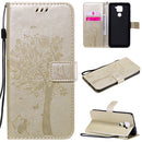 For Xiaomi Redmi Note 9 Tree & Cat Embossed Pattern Horizontal Flip Leather Case with Holder & Card Slots & Wallet & Lanyard(Gold)