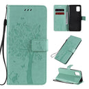 For Samsung Galaxy A31 Tree & Cat Embossed Pattern Horizontal Flip Leather Case with Holder & Card Slots & Wallet & Lanyard(Green)