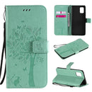 For Samsung Galaxy A71 5G Tree & Cat Embossed Pattern Horizontal Flip Leather Case with Holder & Card Slots & Wallet & Lanyard(Green)